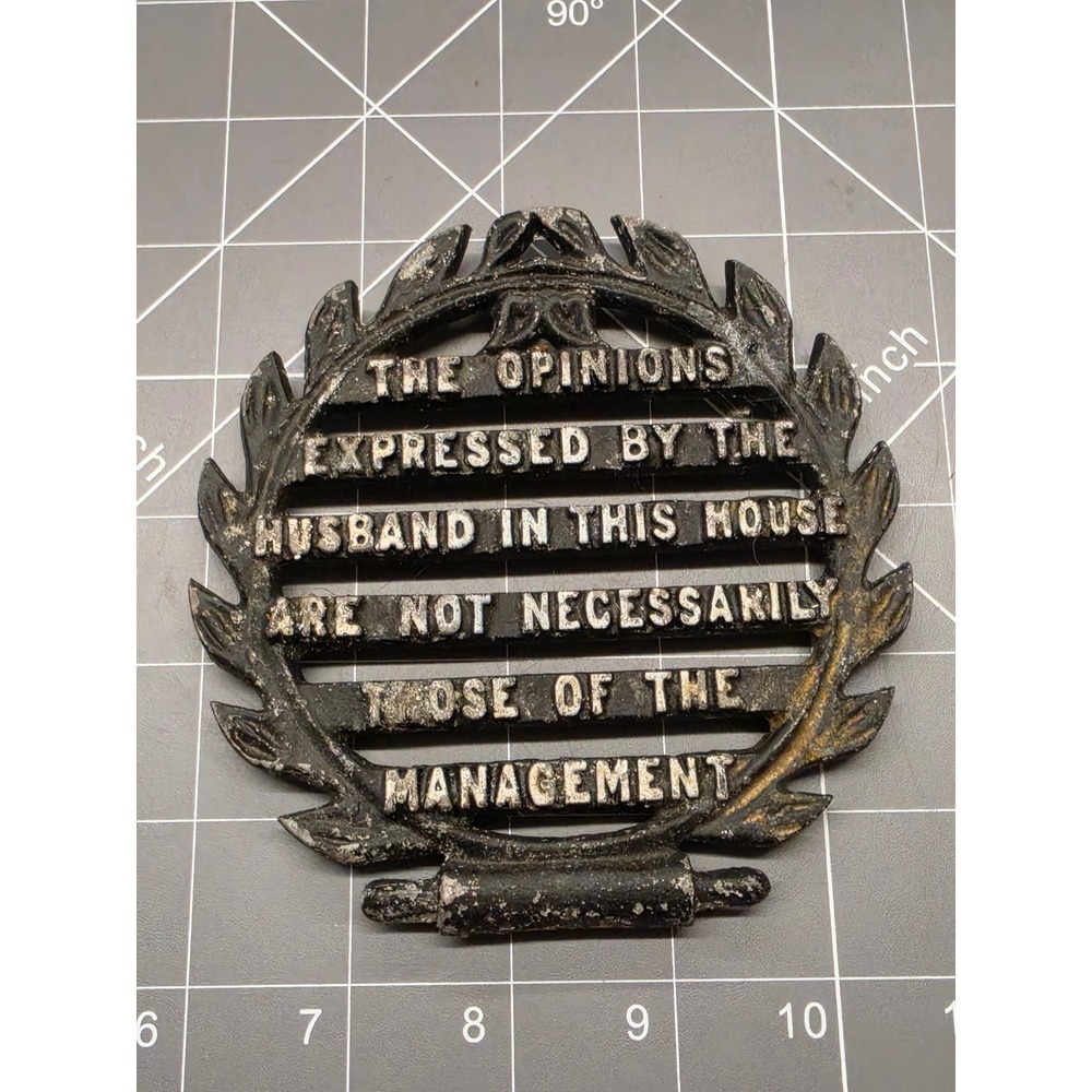 Vintage Cast Iron Husband Management Opinions House Plaque Funny Wall Sign Decor